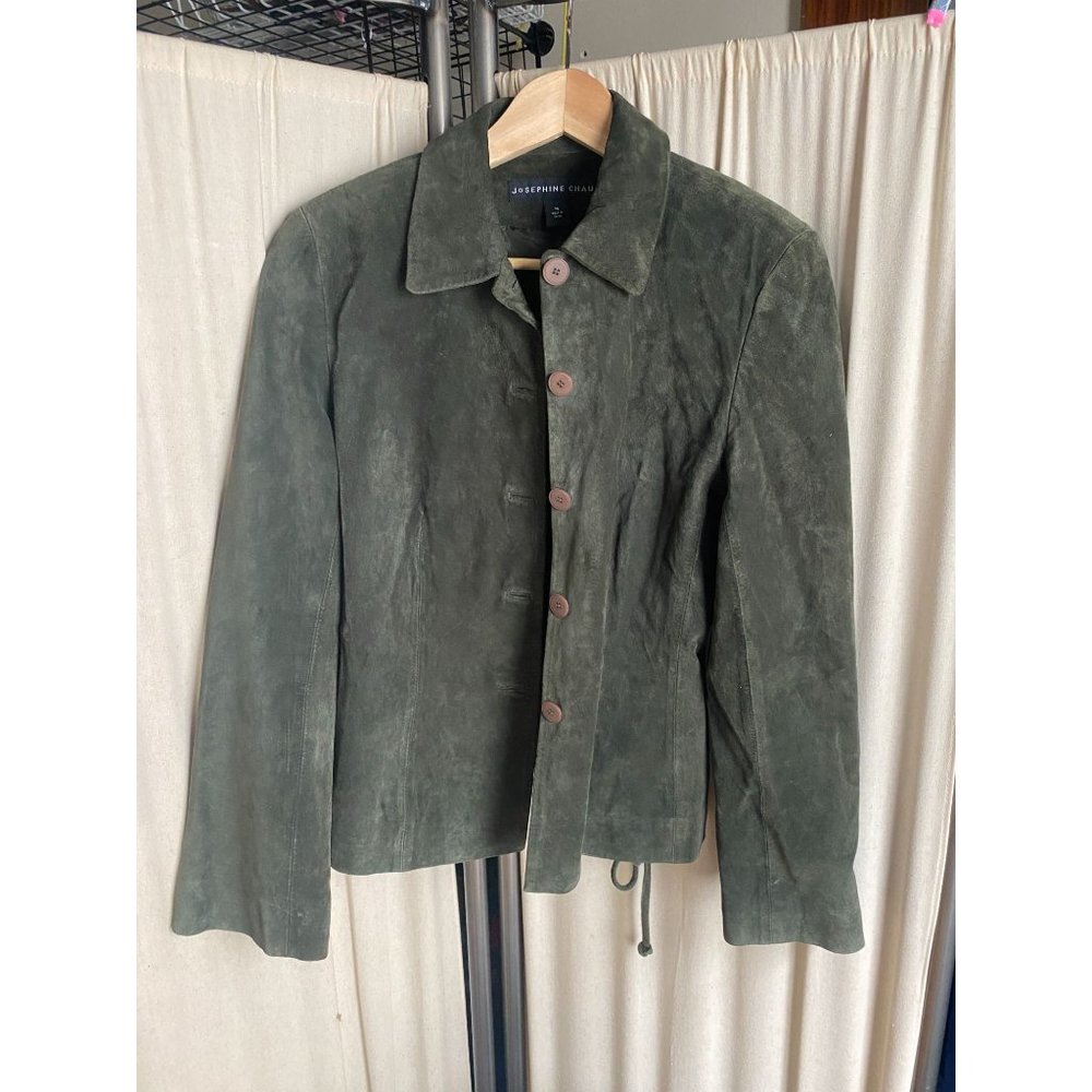 EUC Josephine Chaus Olive Green Leather Suede Sz M BEAUTIFUL Light Jacket